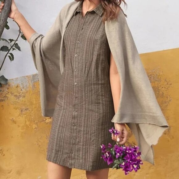 Garnet Hill 100% Linen Sleeveless Button Up Shirt Dress - Brown/White  - Size 10 - Picture 1 of 12